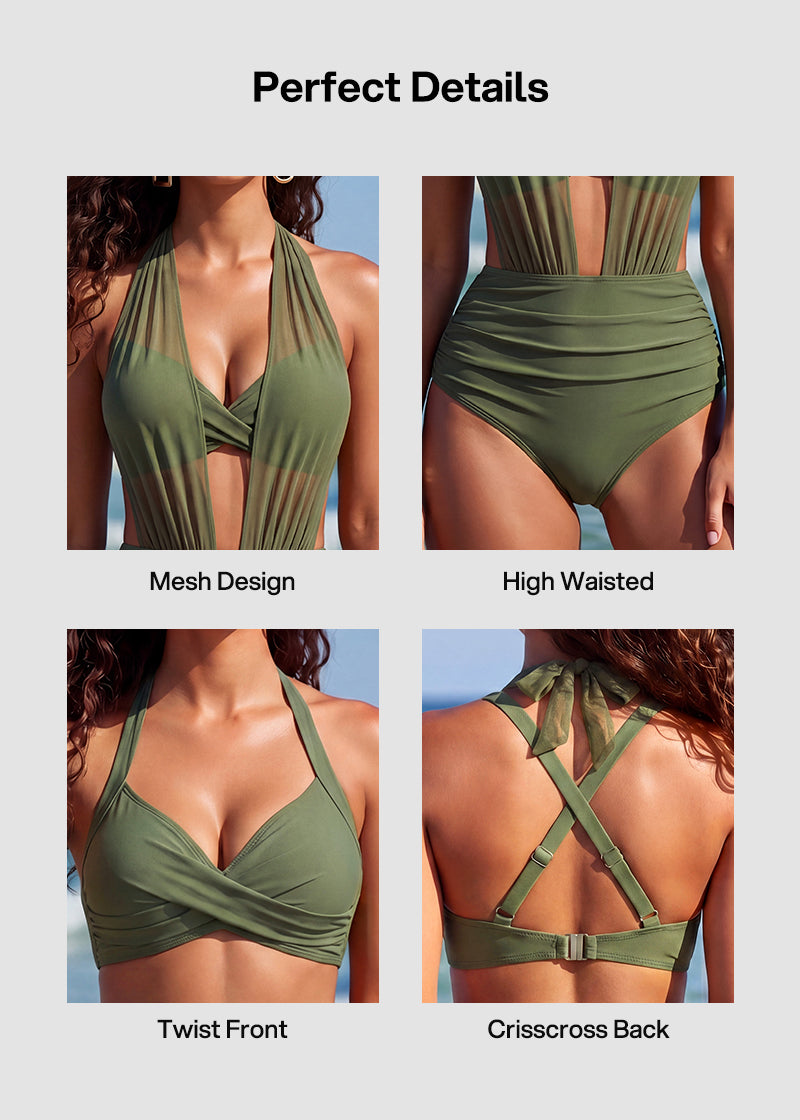 High-Waisted Tummy Control Mesh Bikini Set