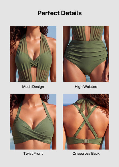 High-Waisted Tummy Control Mesh Bikini Set