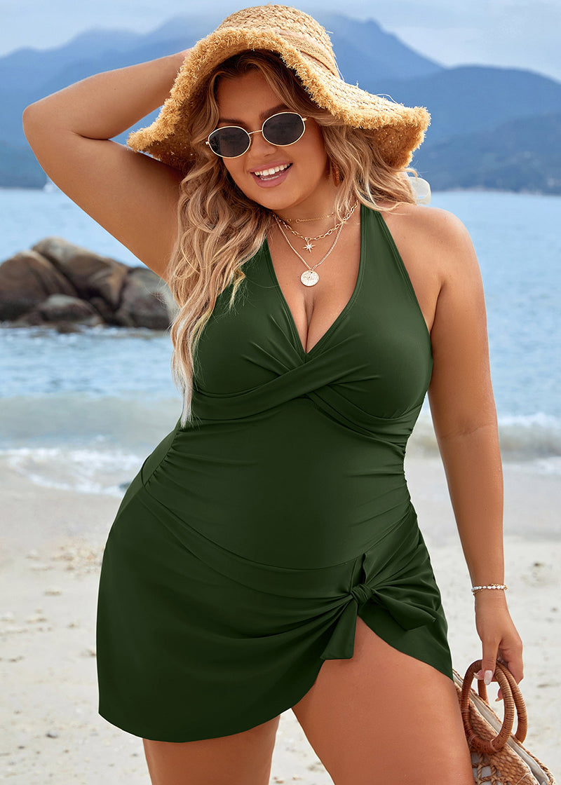 Plus Size Tummy Control Knot Detailed Swimdress