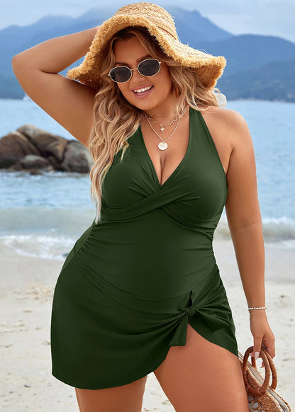 Plus Size Tummy Control Knot Detailed Swimdress