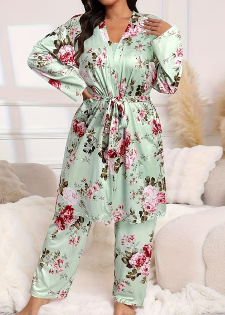 Comfy 3-Piece Pajama Set – Robe, Camisole & Long Pants