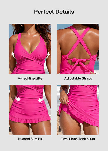 Deep V Cross-Back Ruched One-Piece Swimsuit