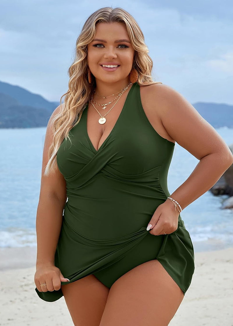 Plus Size Tummy Control Knot Detailed Swimdress