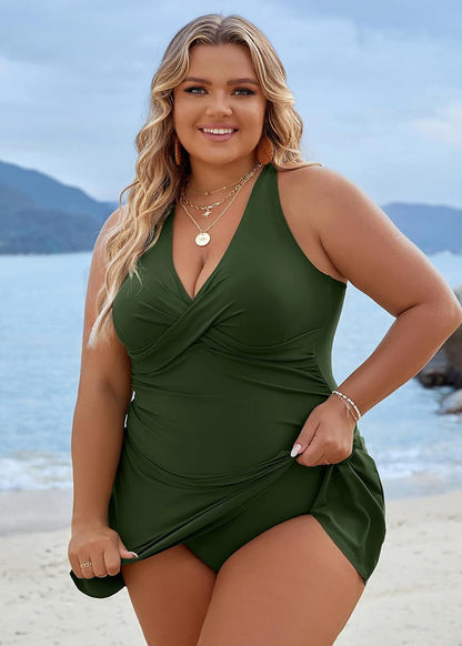 Plus Size Tummy Control Knot Detailed Swimdress