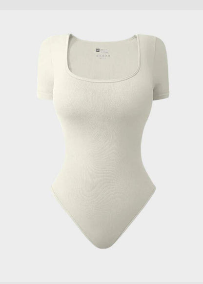 Sexy Ribbed Square Neck Thong Bodysuit (2 Pcs)