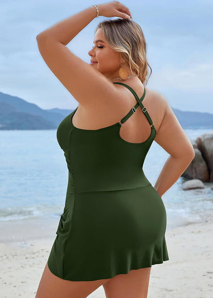 Plus Size Tummy Control Knot Detailed Swimdress