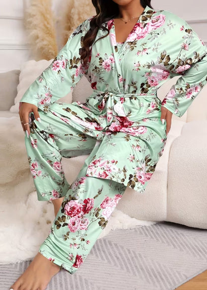 Comfy 3-Piece Pajama Set – Robe, Camisole & Long Pants