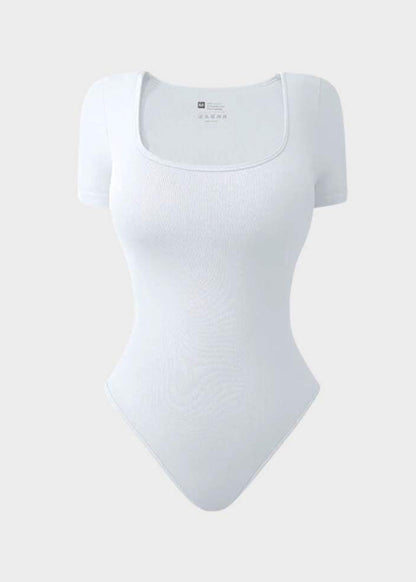 Sexy Ribbed Square Neck Thong Bodysuit (2 Pcs)