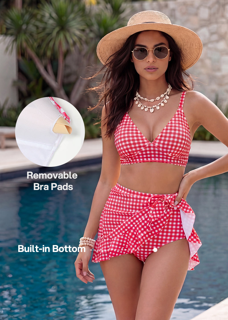 High-Waisted Gingham Bikini Set
