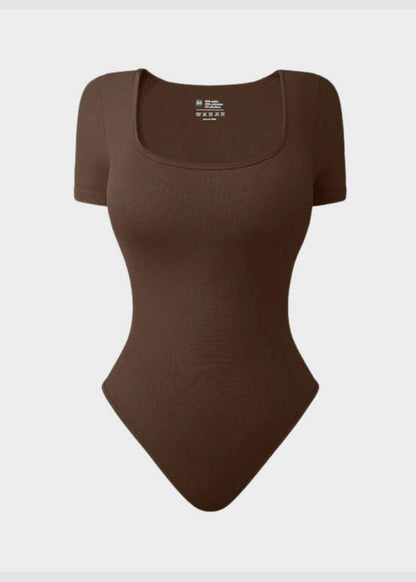 Sexy Ribbed Square Neck Thong Bodysuit (2 Pcs)