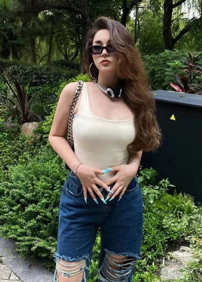 Ribbed Sleeveless Square Neck Tank Top Bodysuit