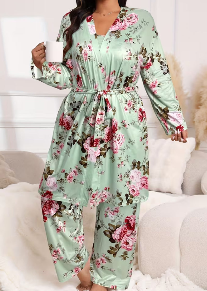 Comfy 3-Piece Pajama Set – Robe, Camisole & Long Pants