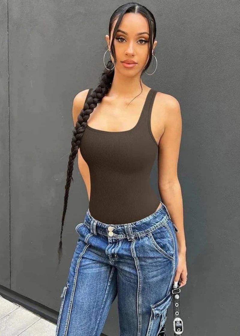 Ribbed Sleeveless Square Neck Tank Top Bodysuit