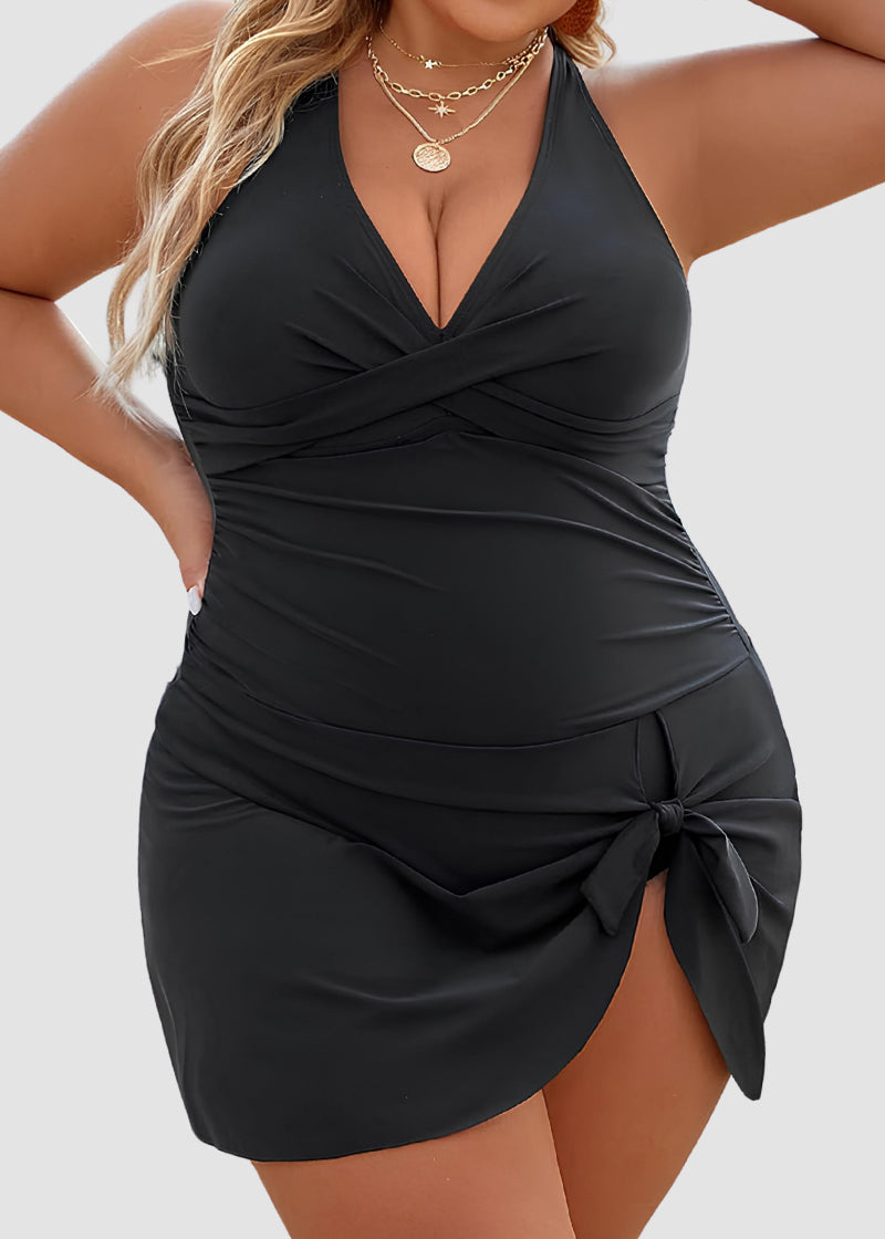 Plus Size Tummy Control Knot Detailed Swimdress