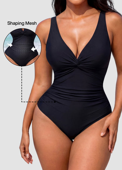 [Run One Size Smaller] Hourglass™ Twist Front Tummy Control One-Piece Swimsuit