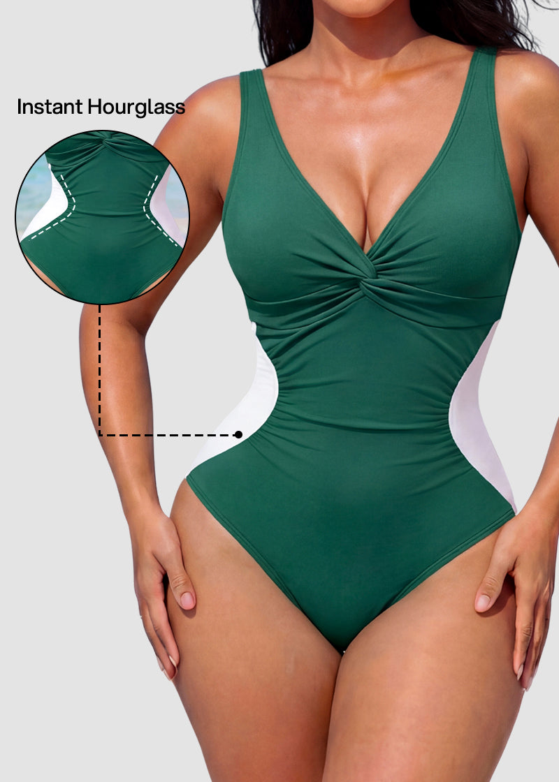 [Run One Size Smaller] Hourglass™ Twist Front Tummy Control One-Piece Swimsuit