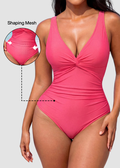 [Run One Size Smaller] Hourglass™ Twist Front Tummy Control One-Piece Swimsuit