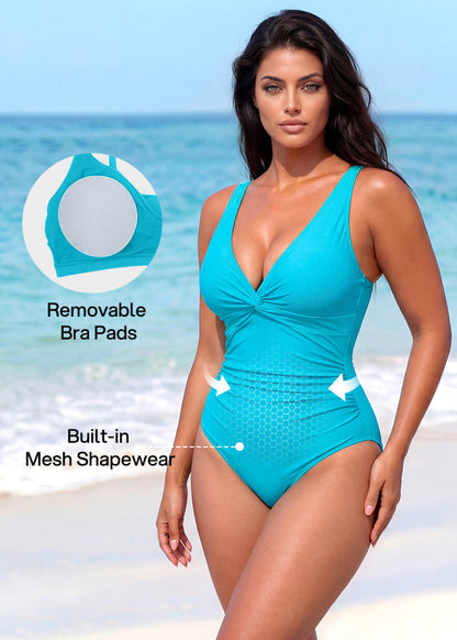 [Run One Size Smaller] Hourglass™ Twist Front Tummy Control One-Piece Swimsuit