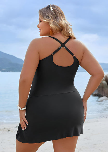 Plus Size Tummy Control Knot Detailed Swimdress