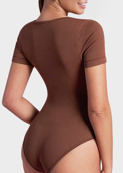 Sexy Ribbed Square Neck Thong Bodysuit (2 Pcs)