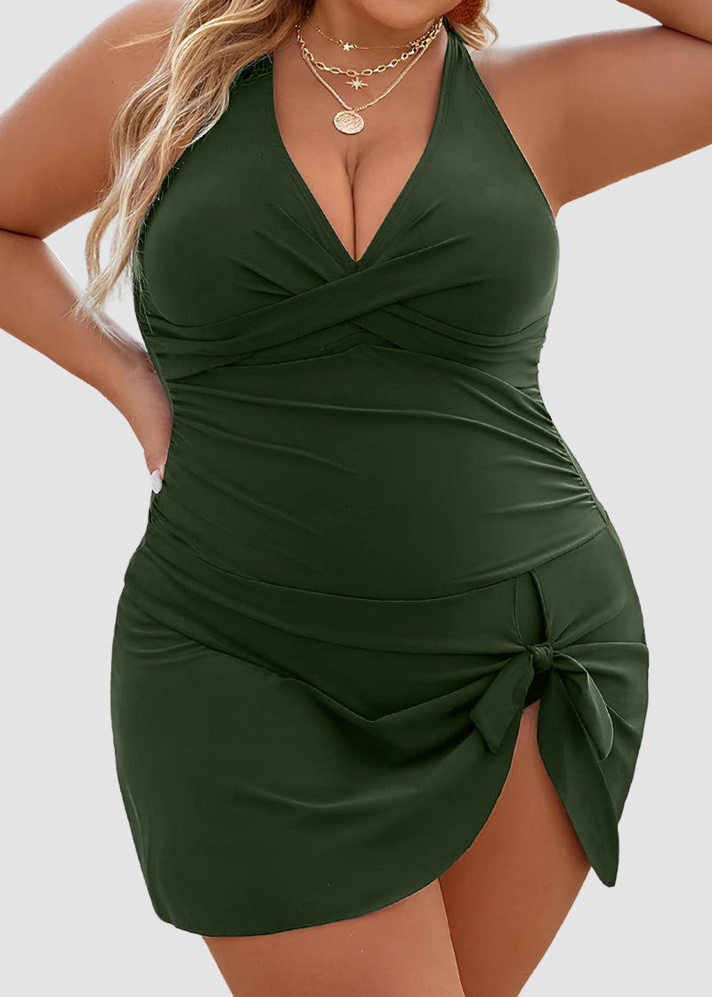 Plus Size Tummy Control Knot Detailed Swimdress