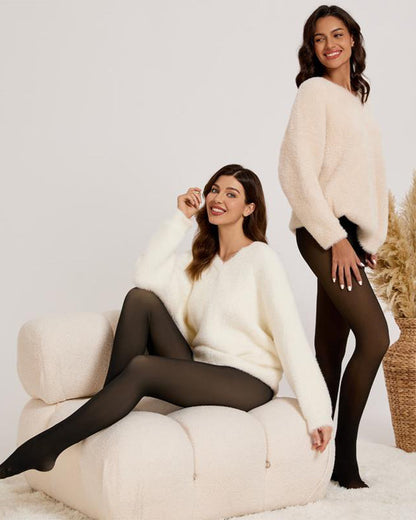 Semi Transparent double seam Fleece Lined Tights