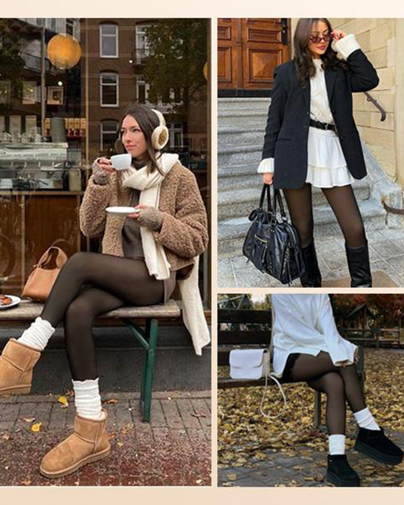 Semi Transparent double seam Fleece Lined Tights